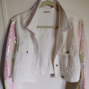 Wild Honey sequin cropped jean jacket
